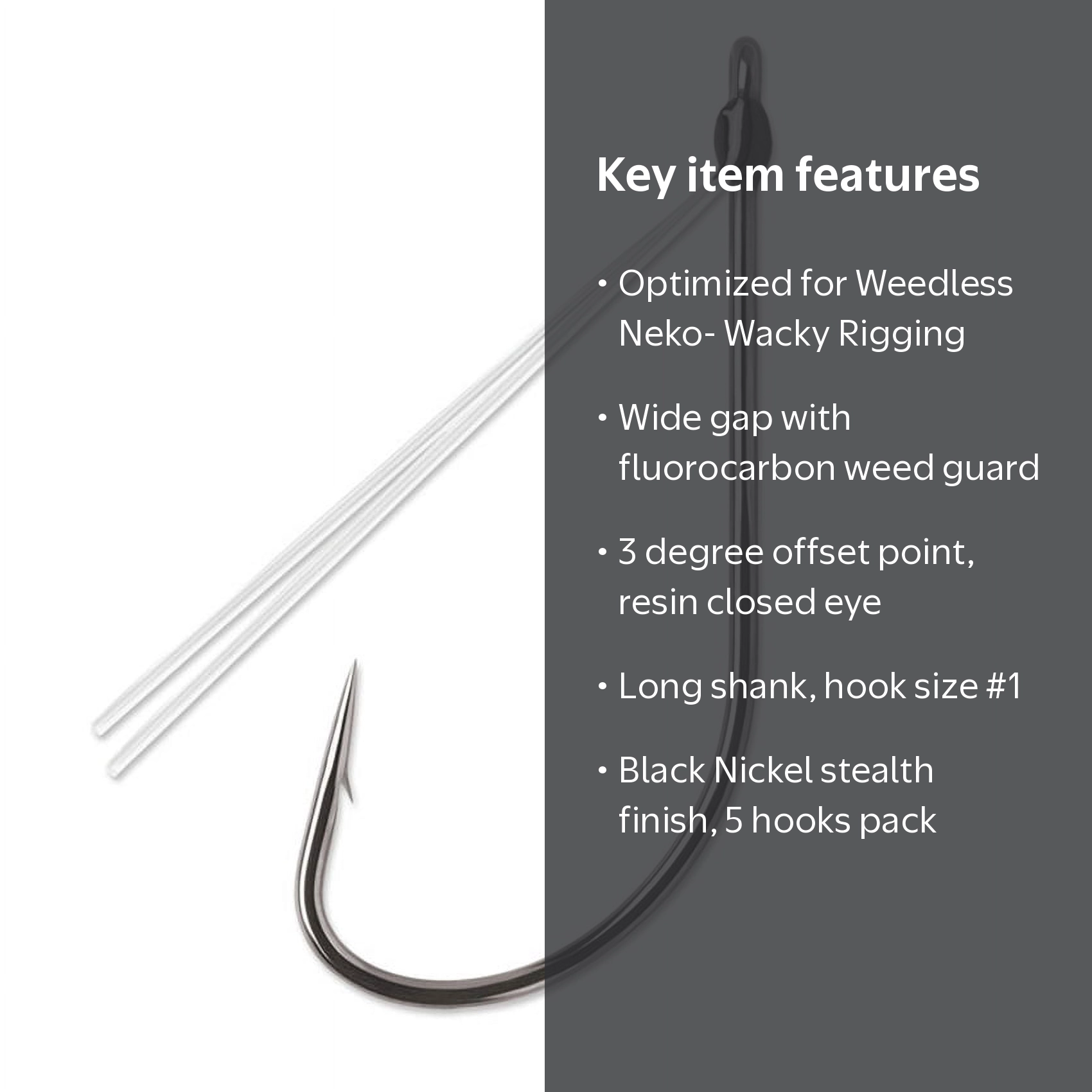 VMC Weedless Neko Rig Fishing Hook #1 with Fluorocarbon Twin Guard