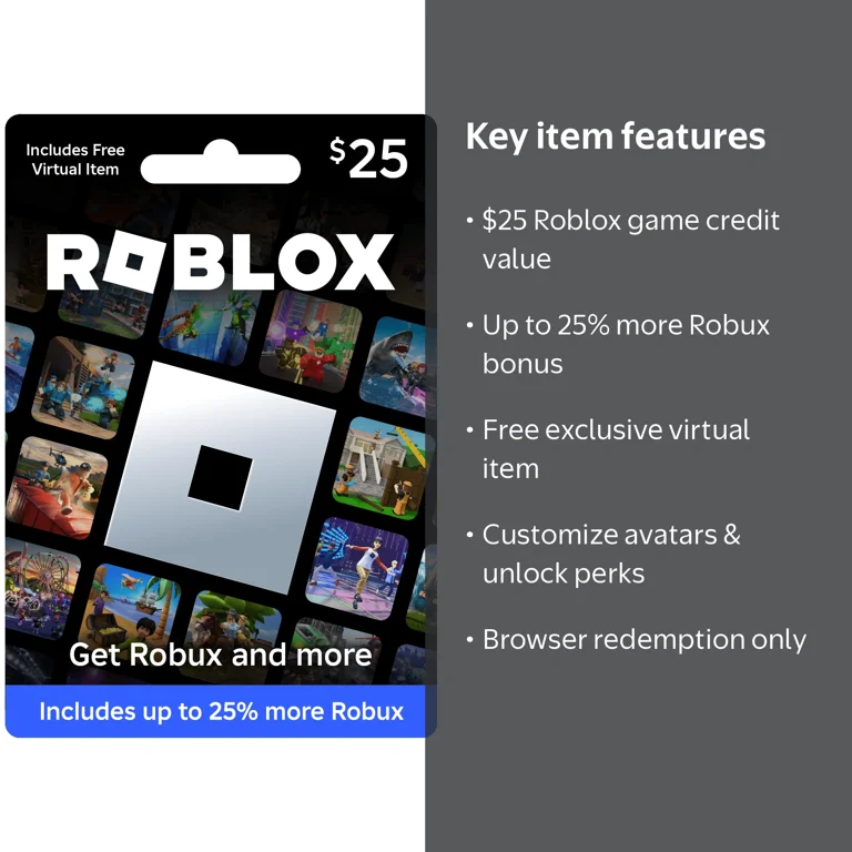 Roblox $25 Gift Card [Physical] + Exclusive Virtual Item - Walmart.com