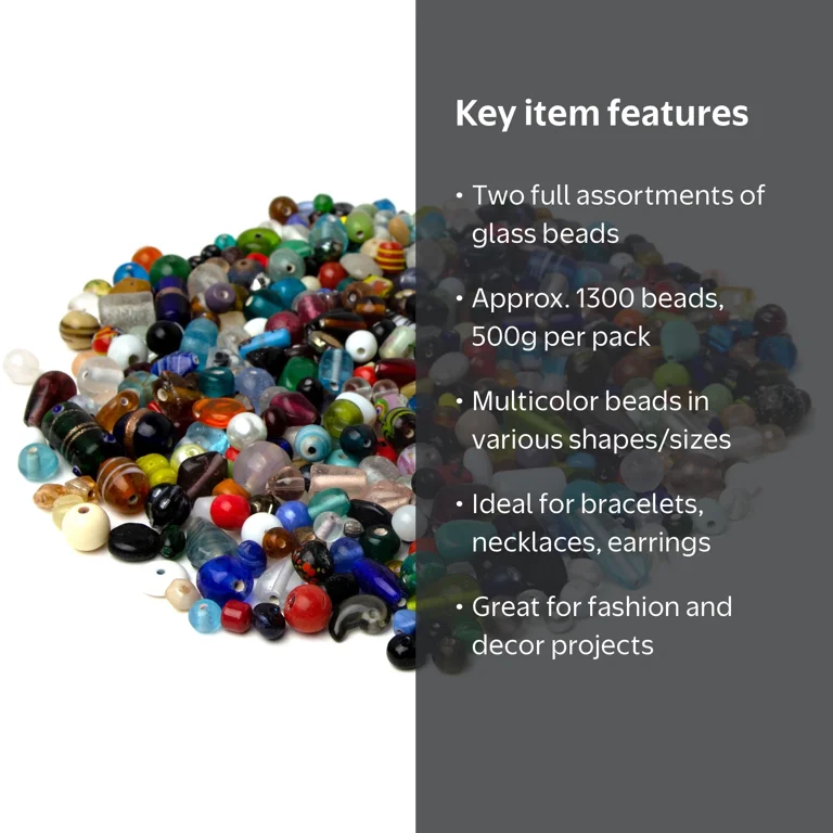 2 pack) Cousin DIY 1300 Piece Multicolor Glass Bead Assortment for