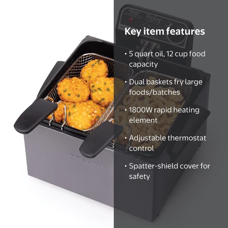 Presto 5Qt Pro Fry Electric Deep Fryer, Dual Large Baskets, Easy
