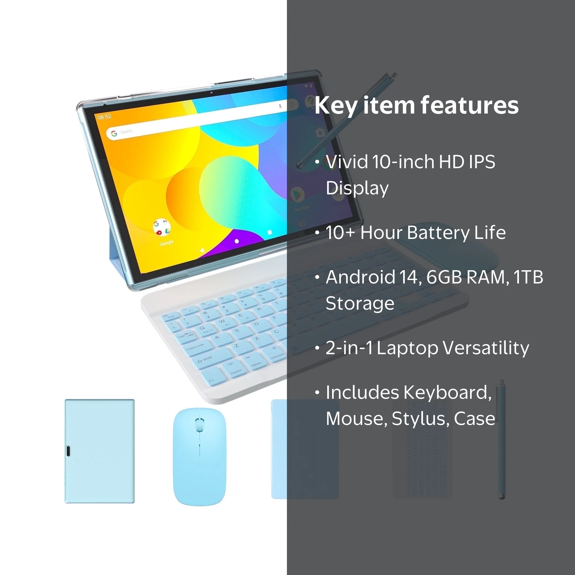 Free Shipping! ZZB 10 Inch Android 14 2-in-1 Tablet with Keyboard