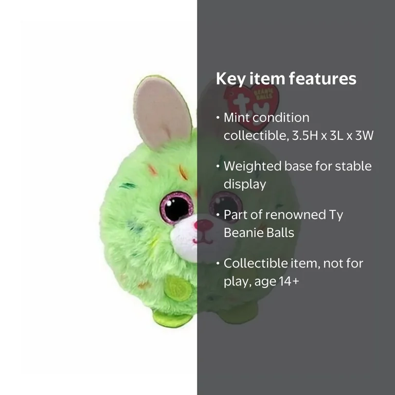Ty Beanie Balls (Puffies) - Kiwi the Green Bunny - Stuffed Animal