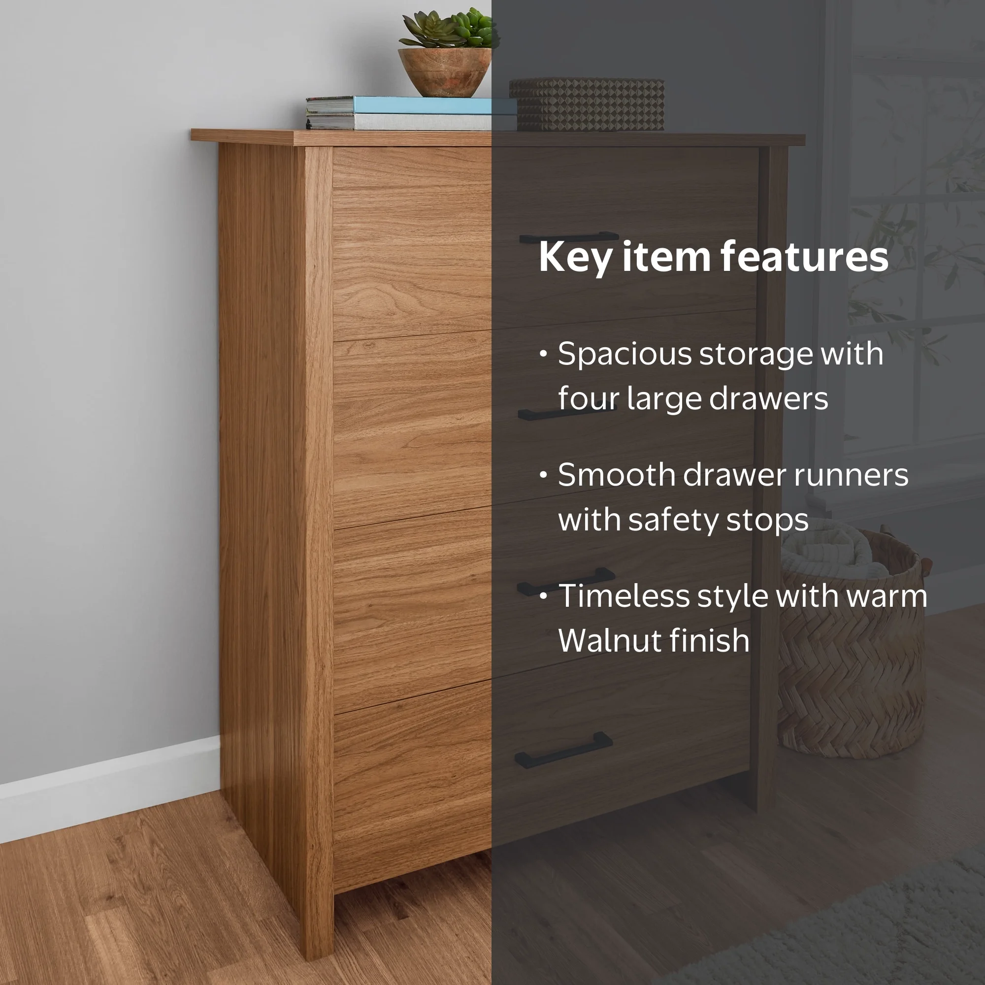 Mainstays Hillside 4-Drawer Dresser, Warm Walnut - Walmart.com