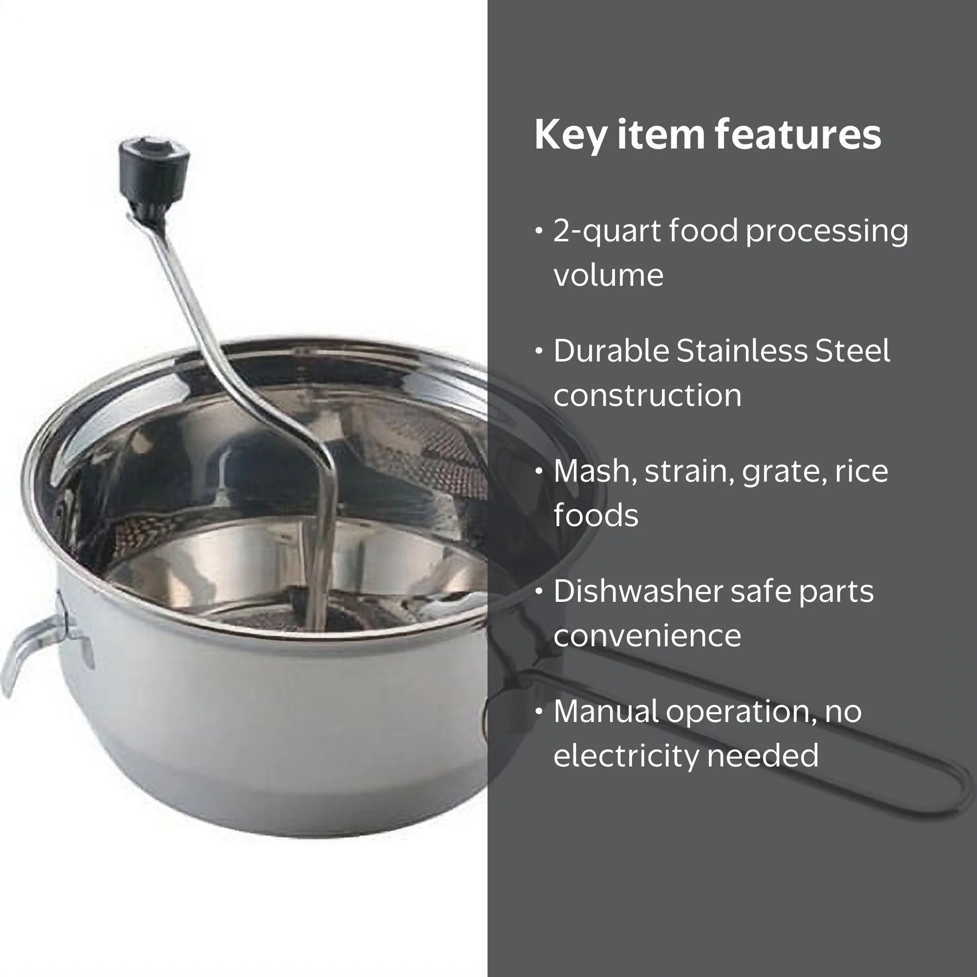 Mirro 50024 Foley Strainer, 2-Quart Stainless-Steel Food Mill