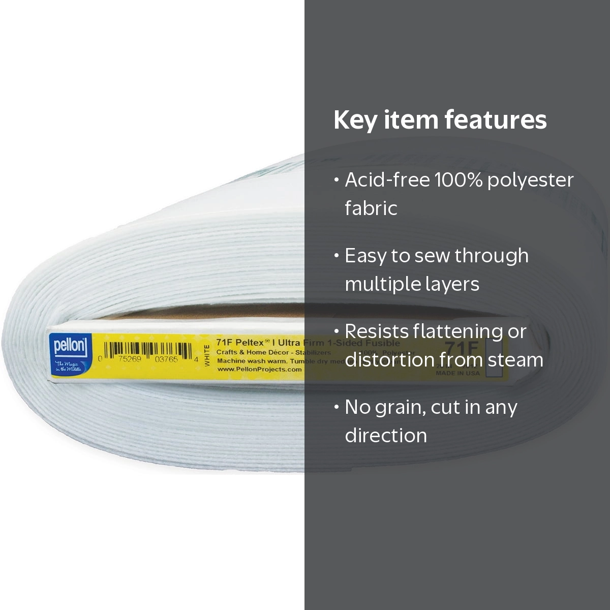 Pellon 71F Peltex Fabric Interfacing, White, 20
