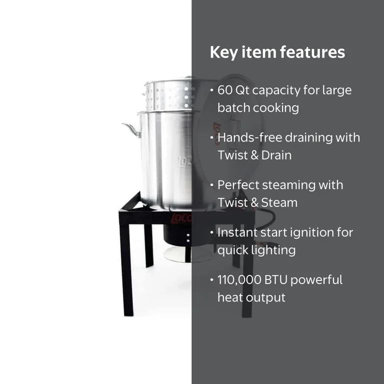 LoCo 60qt Cooker, Boiler Pot with Burner, Twist, Steam & SureSpark