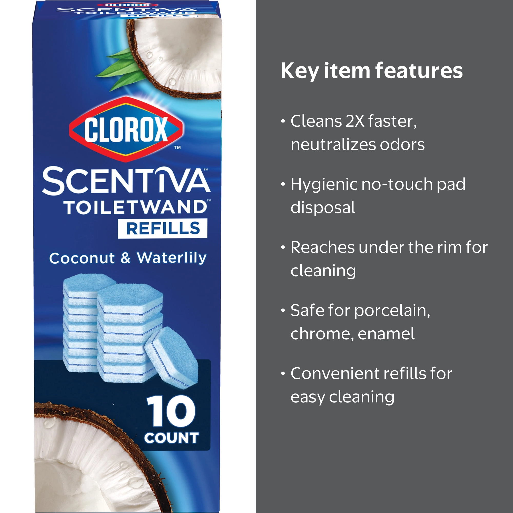Clorox, ToiletWand Refills, 10 Count, Coconut Waterlily Scent