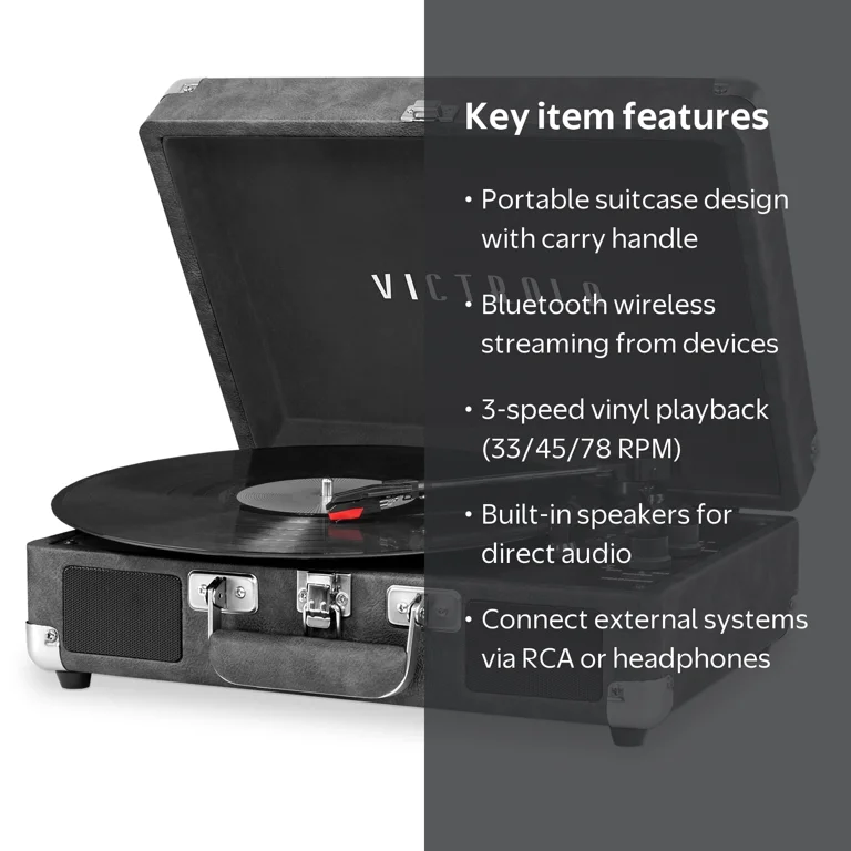 Victrola, Bluetooth Suitcase Record Player, 3-Speed Turntable