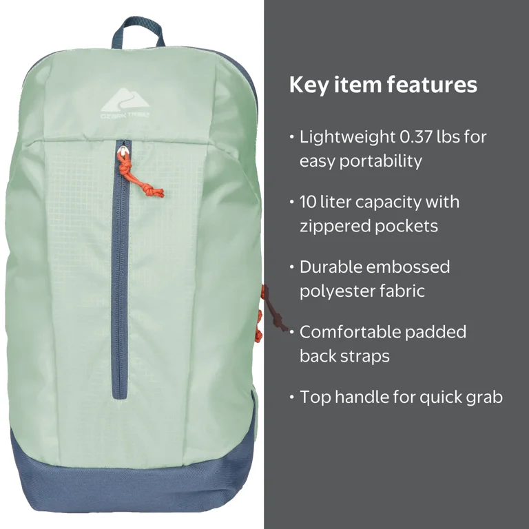 Ozark Trail Day Pack, 10L Capacity, Light Green Embossed Fabric