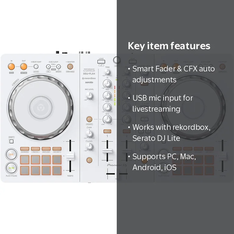Pioneer DJ, DJ Controller, White, rekordbox and Serato compatible