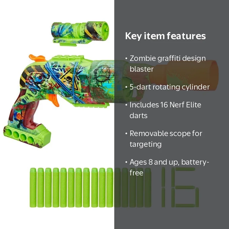 Nerf, Dart Blaster, Zombie Driller, 16 Nerf Elite Darts, Outdoor
