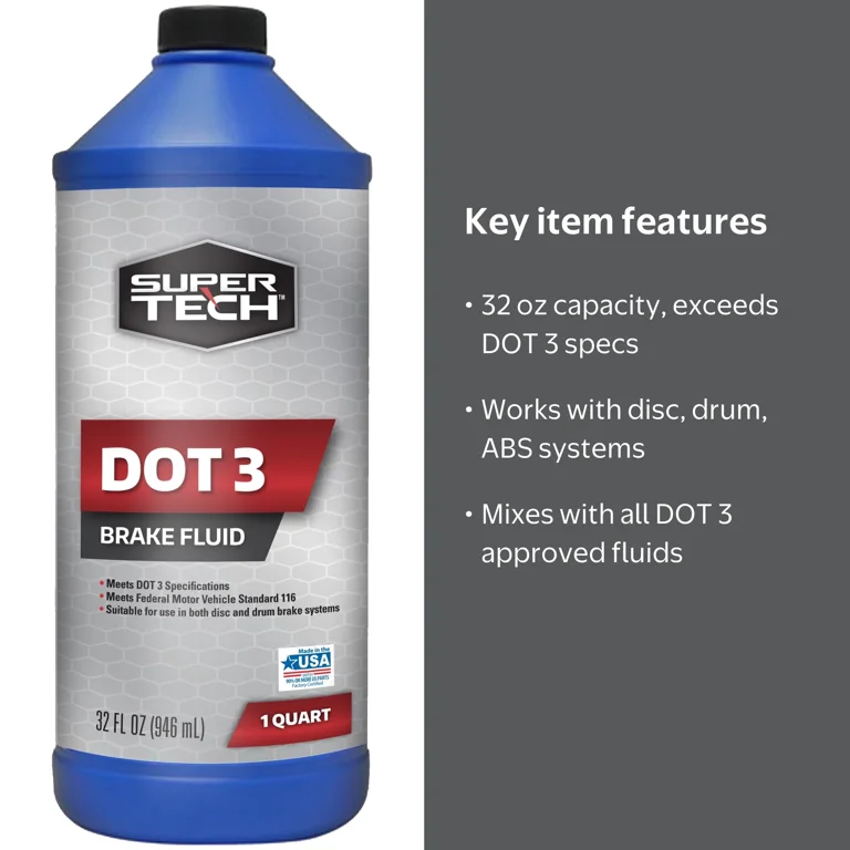 Super Tech DOT 3 Brake Fluid, 32 oz, Designed for Disc, Drum and