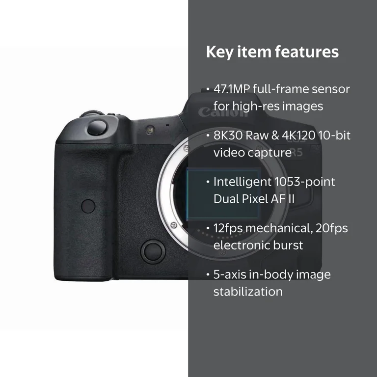Canon, Mirrorless Camera, EOS R5, 45MP 8K Video, Dual Pixel AF