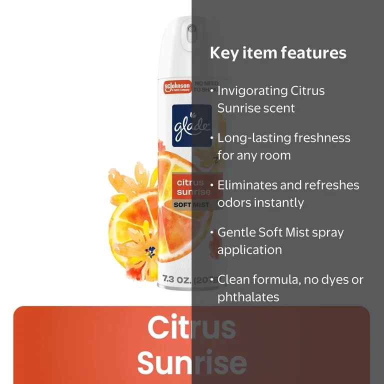 Glade® Soft Mist Odor Fighting Aerosol Air Freshener, Citrus Sunrise, 7.3oz, 1 Count