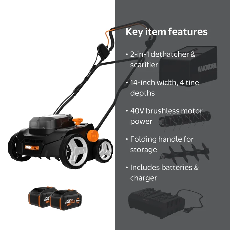 Worx, Dethatcher Cordless, WG855, 40V Brushless 14
