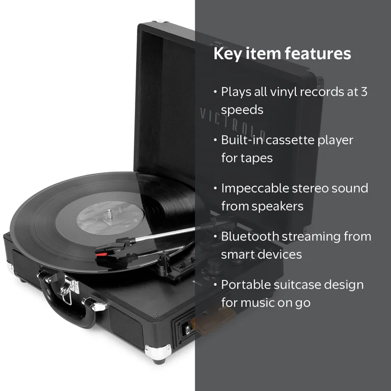 Victrola Journey+ Cassette Bluetooth Suitcase Record Player