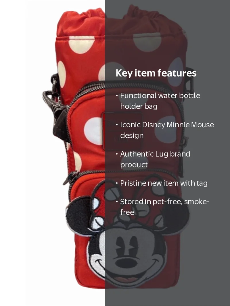 Disney Parks Minnie Mouse Lug WDW Water Bottle Holder Bag New with