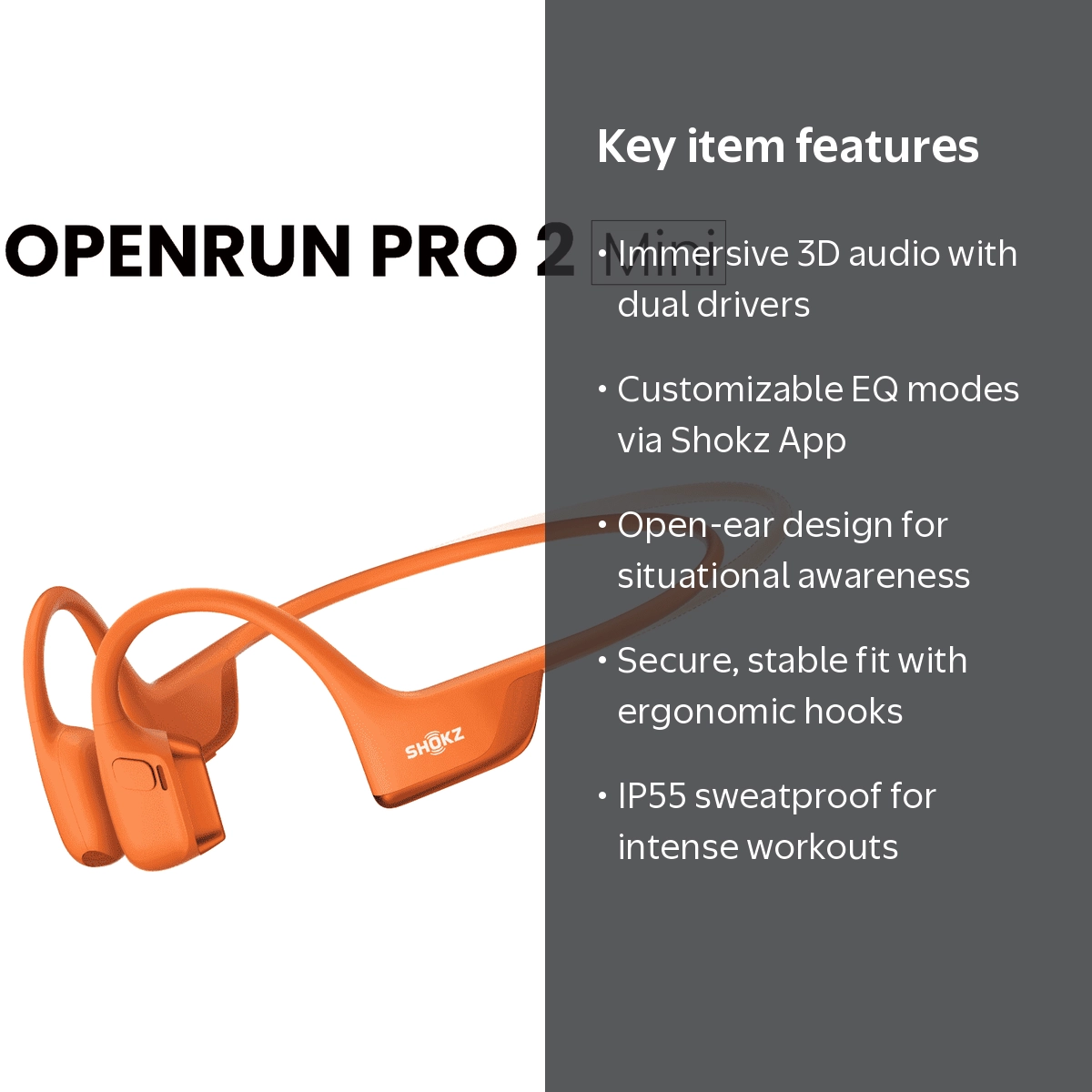 Shokz OpenRun Pro 2 Mini, Orange, Open-Ear Bone Conduction