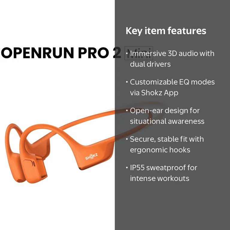 Shokz OpenRun Pro 2 Mini, Orange, Open-Ear Bone Conduction