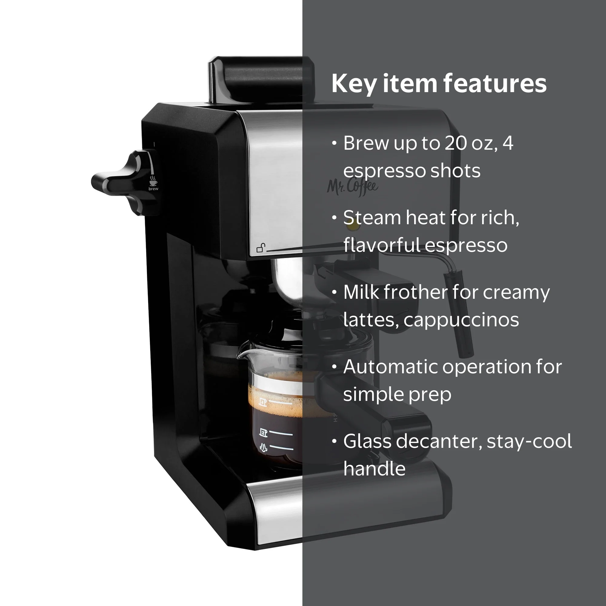 Mr. Coffee 20 oz Automatic Espresso Maker, Steam Cafetera, Drip