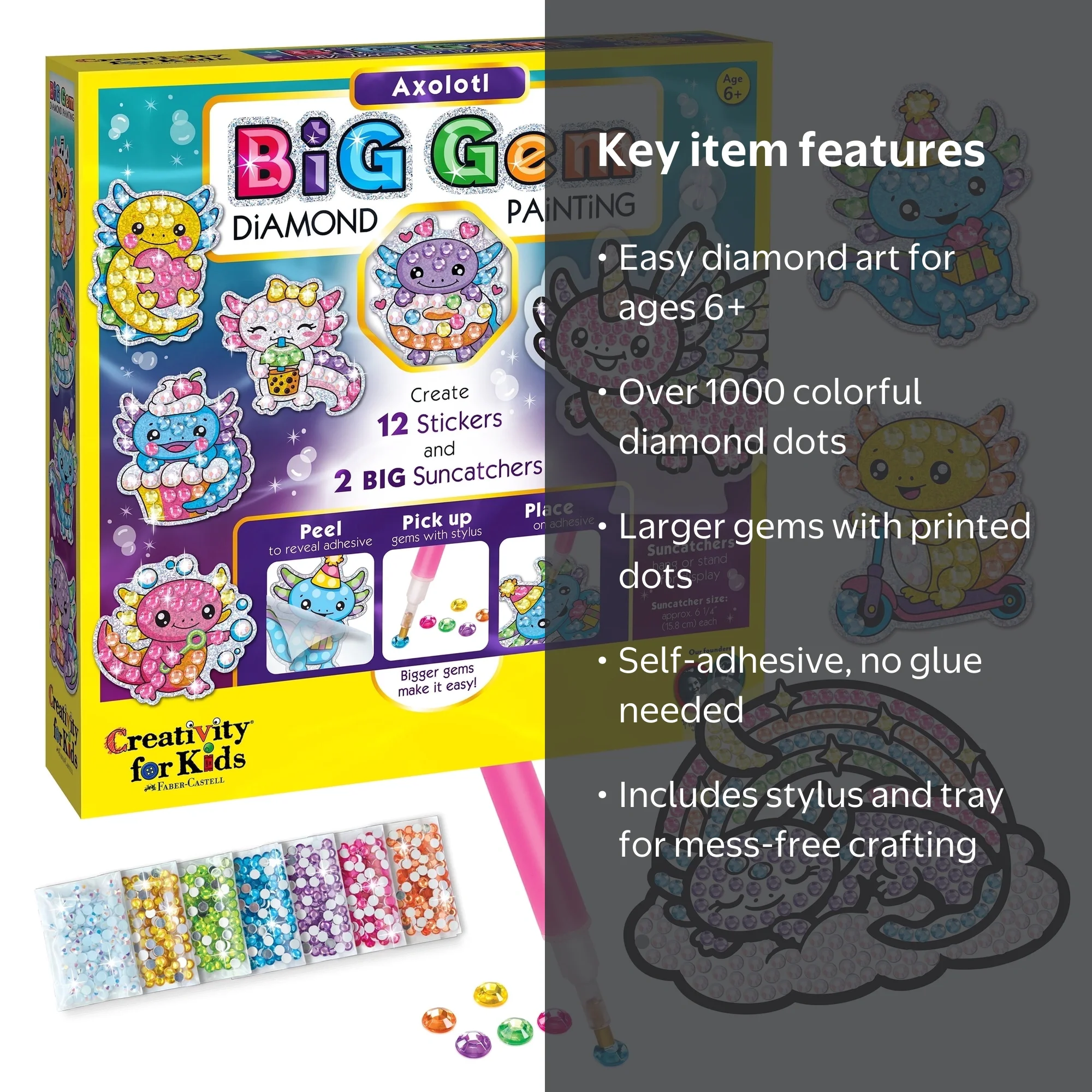 Creativity for Kids, Diamond Painting Kit, 1000+ Gems, Axolotl