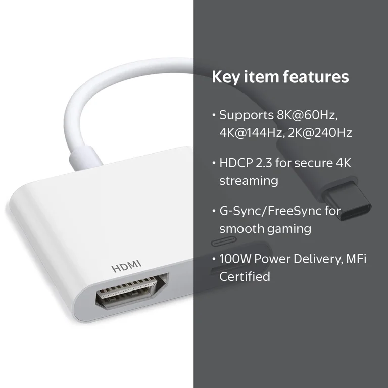 Hatuge, USB C to HDMI Adapter, 8K@60Hz, MFi Certified - Walmart.com