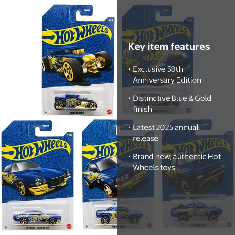 Mattel - Hot Wheels Blue & Gold 2025 58th Anniversary - SET OF 5