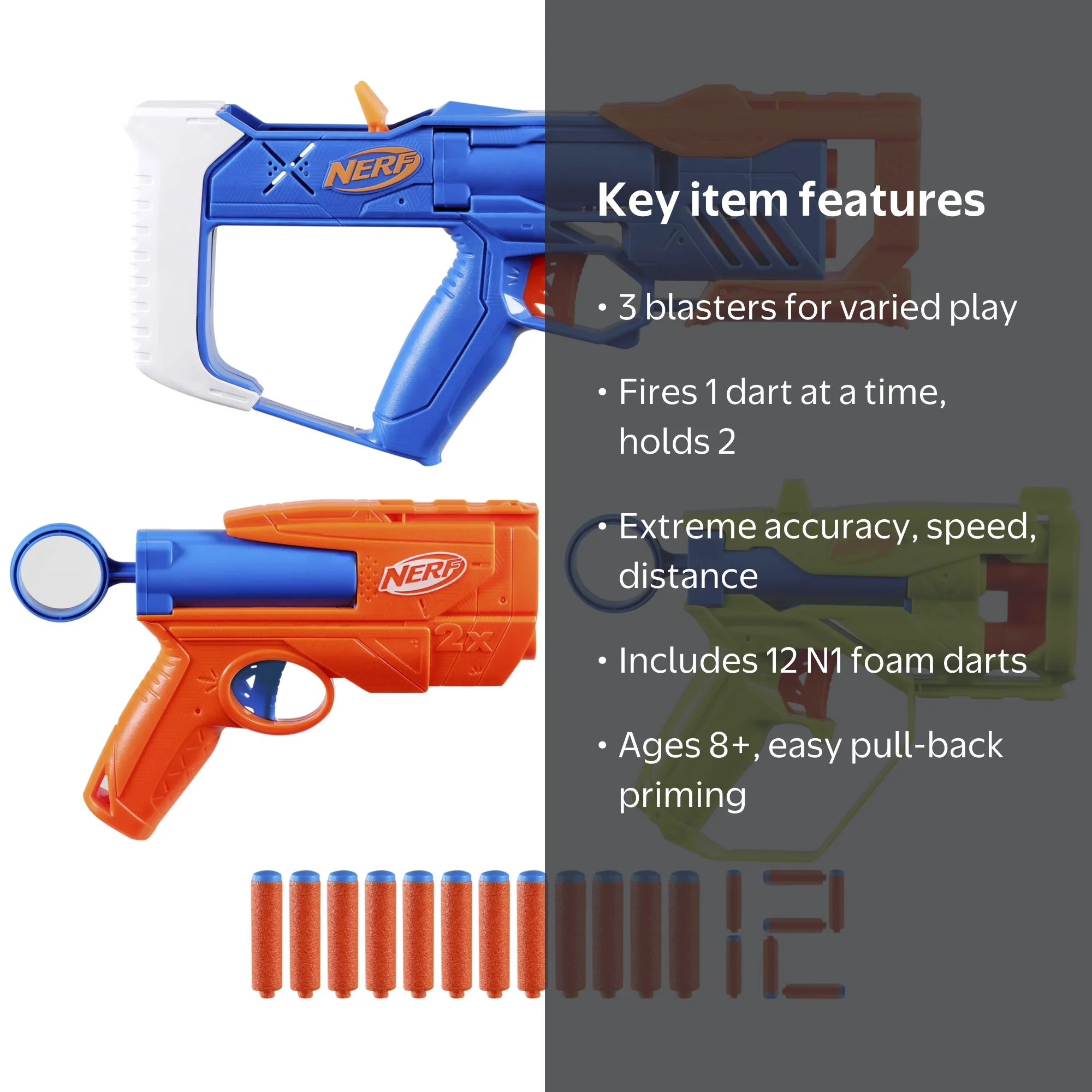 Nerf Triple Action 3-Blaster Pack with 12 Darts for Ages 8+