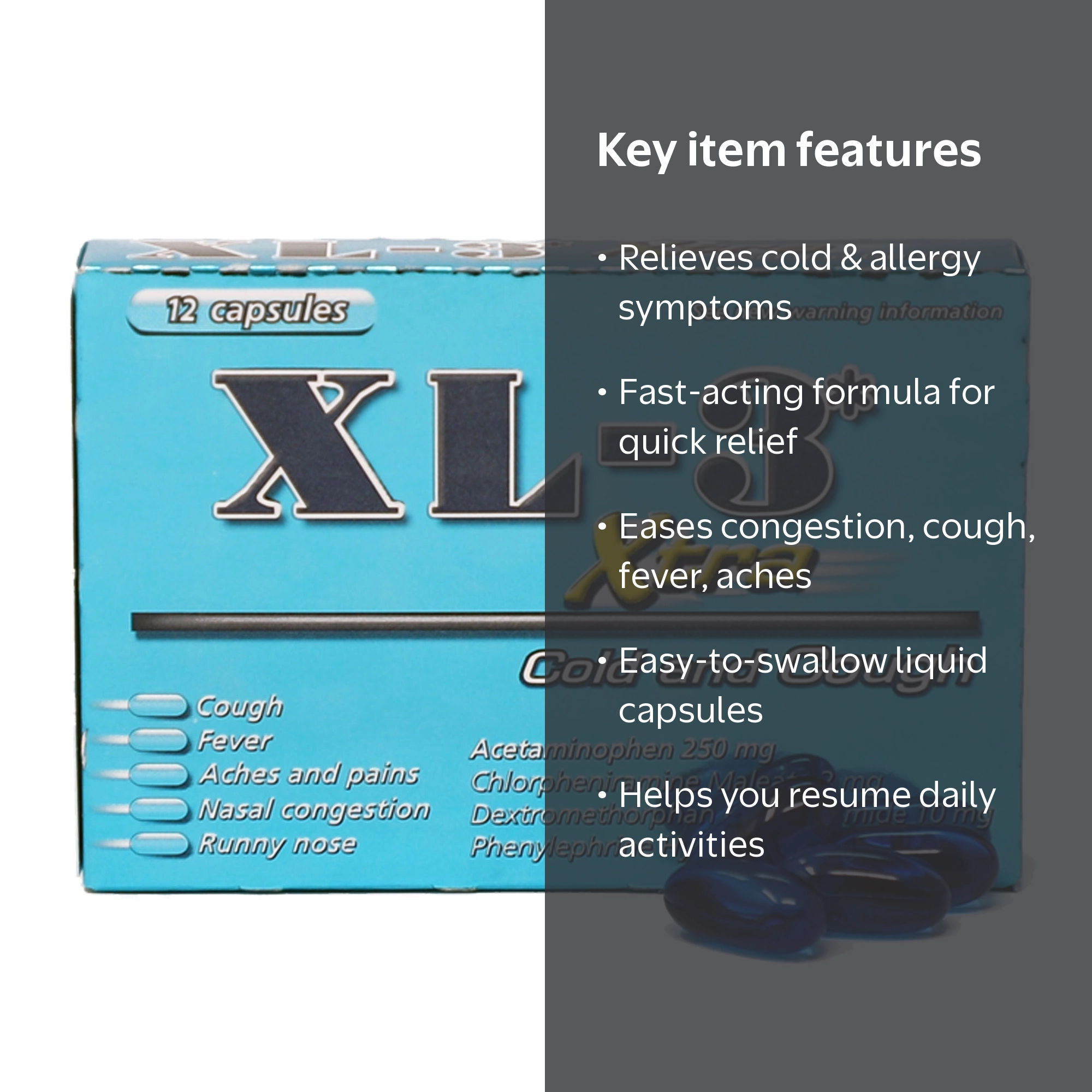 XL-3 Xtra Cold And Cough Capsules, 12 ct HSA/FSA Eligible