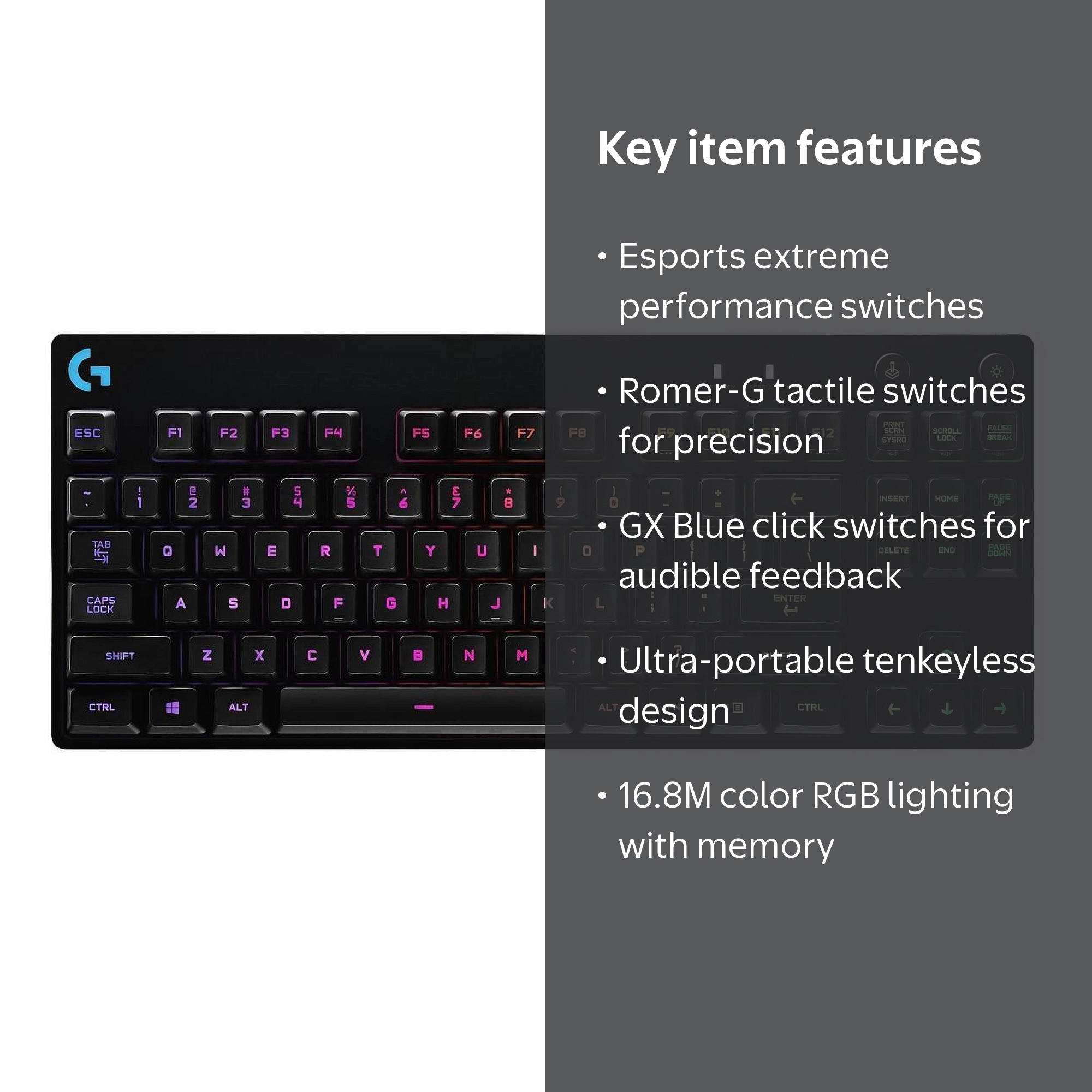 Logitech, Usb Gaming Keyboard, Black, Lightsync RGB Backlit Keys