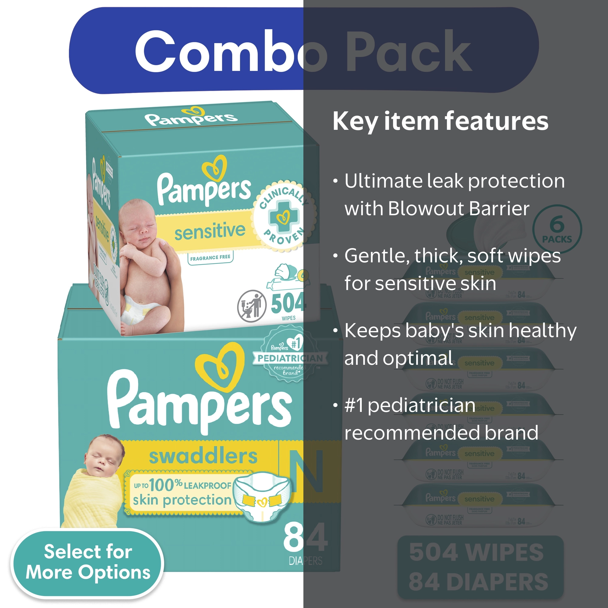 Pampers Swaddlers Diapers, Newborn, 84 Count and Pampers Sensitive