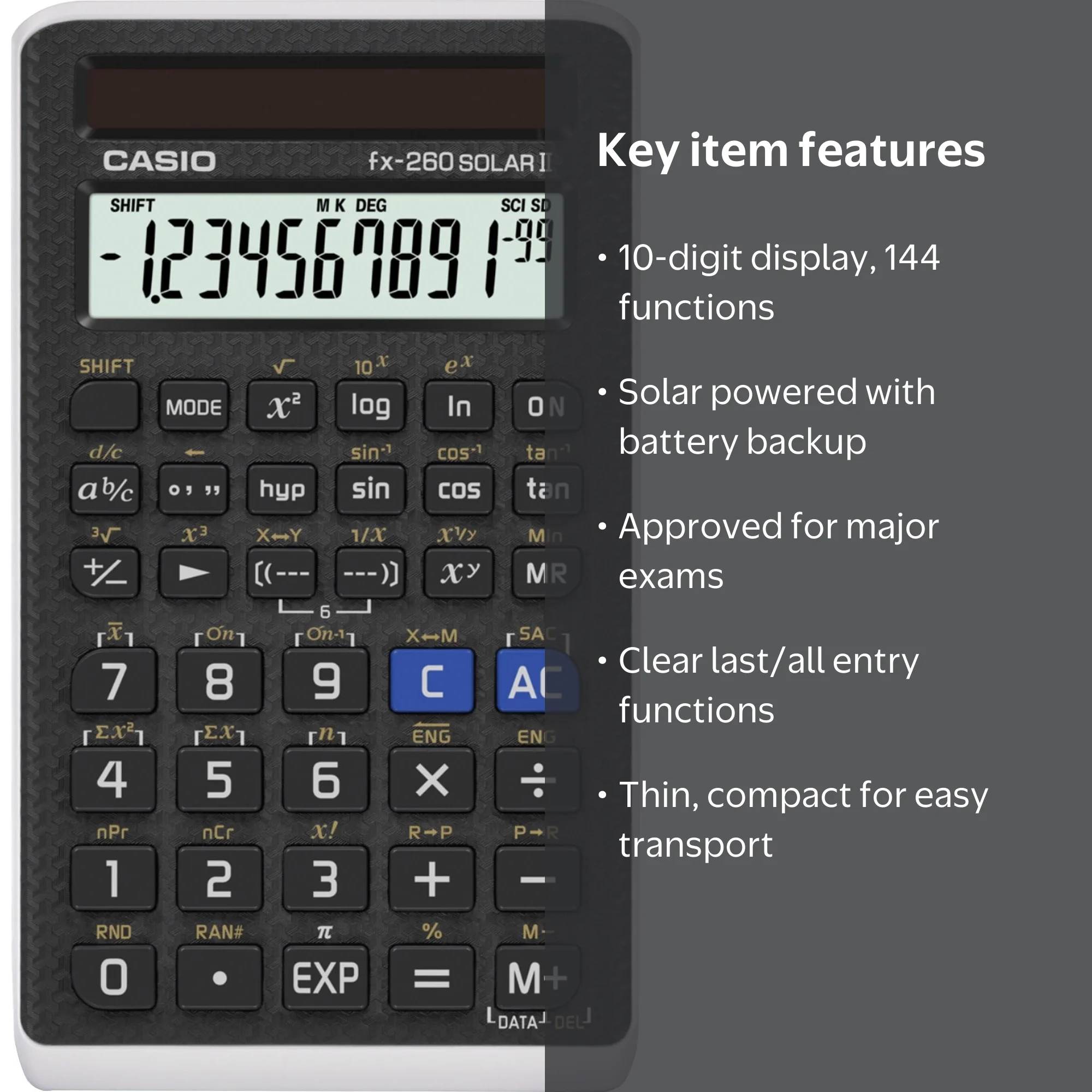 Casio FX-260 Solar II Scientific Calculator, 10-Digit Display, 144