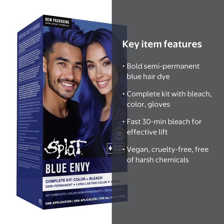 Splat, Hair Dye, Blue Envy, 23 oz, Semi-Permanent Kit with Bleach