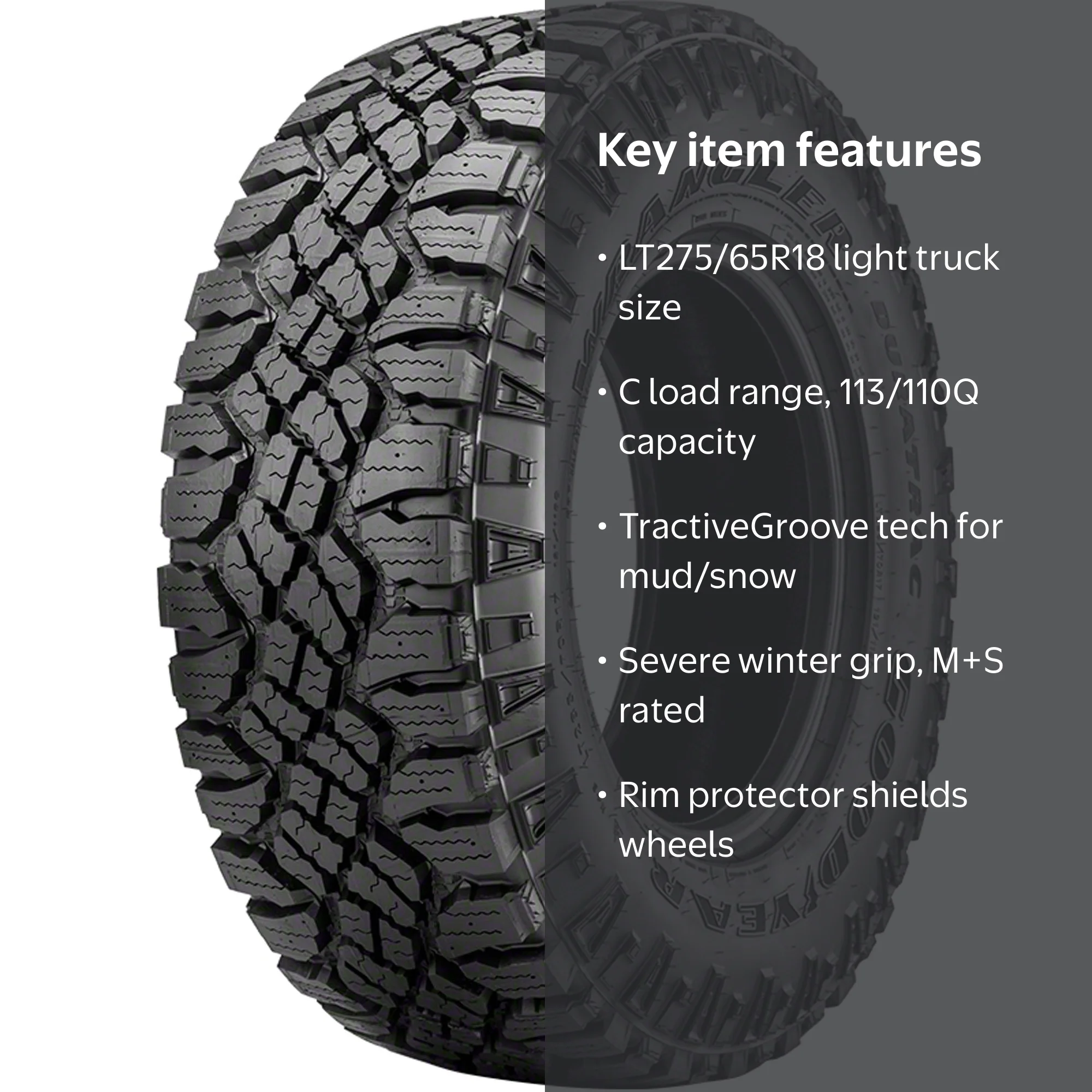 Jeep 純正 R18ホイール タイヤ付き 4本DURATURN TRAVIA Goodyear Wrangler DuraTrac LT275/65R18 113/110Q C Rugged Terrain
