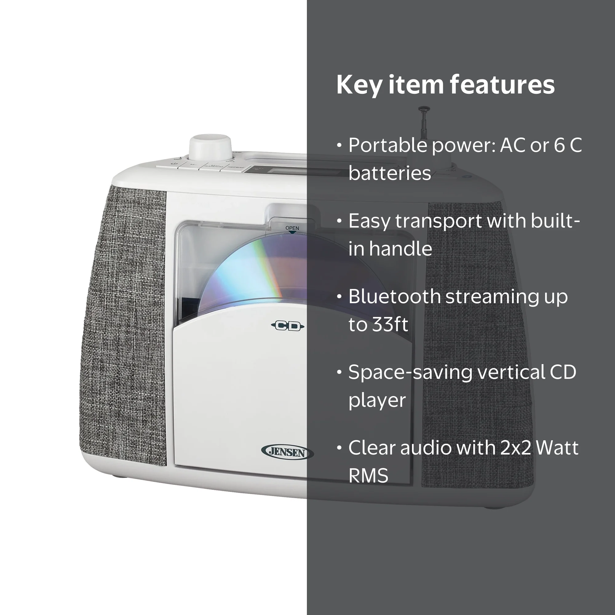 Jensen Portable Bluetooth CD Music System with FM Stereo Radio, CD
