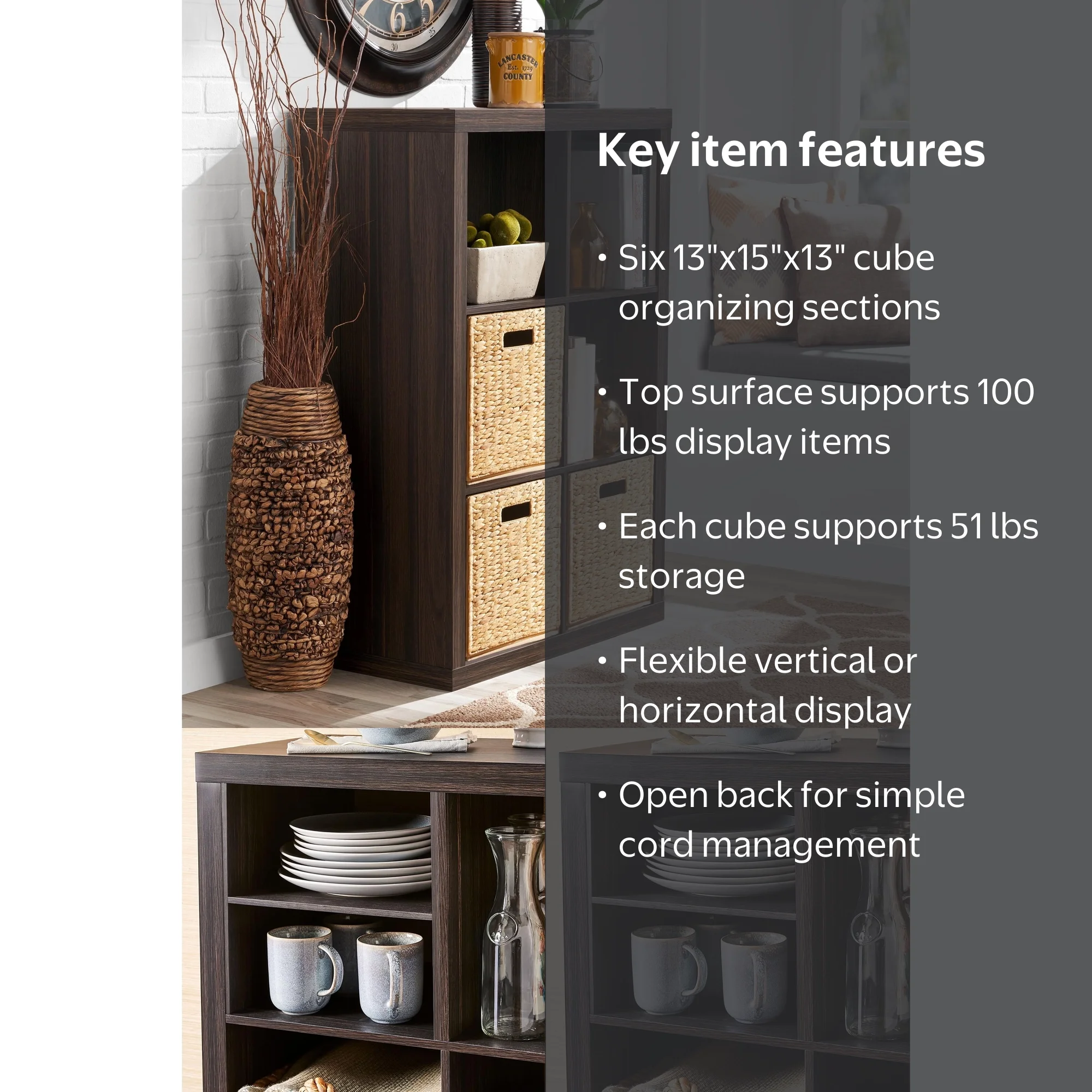 Better Homes & Gardens 6 Cube Organizer with 2 Inserts, Tobacco
