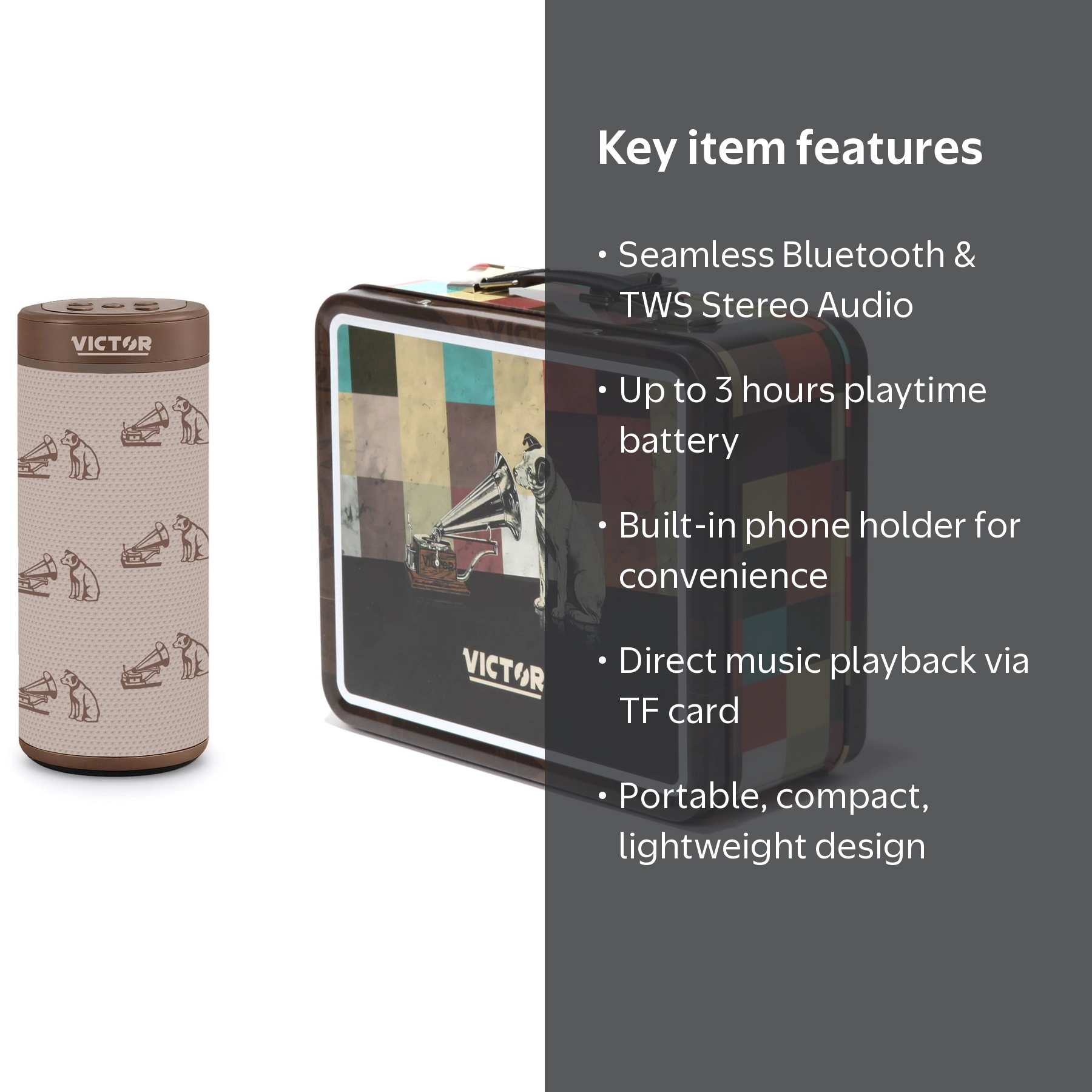 Victor Portable Bluetooth Speaker, Retro Metal Lunch Box - Walmart.com