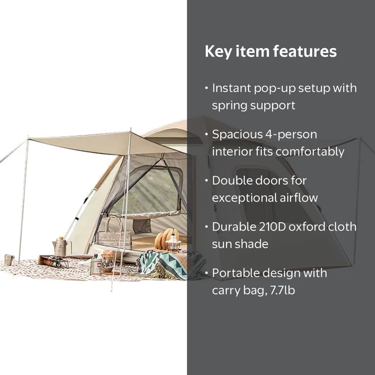 GGPG 4 Person Instant Camping Tent, Automatic Pop Up Tent with