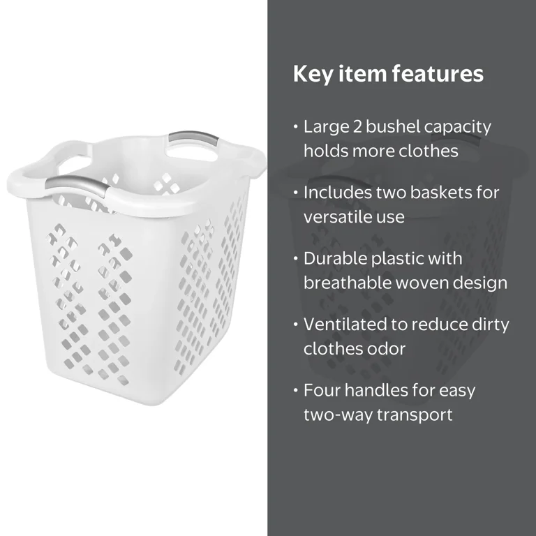 Home Logic 2 Bushel Lamper Plastic Laundry Basket with Silver