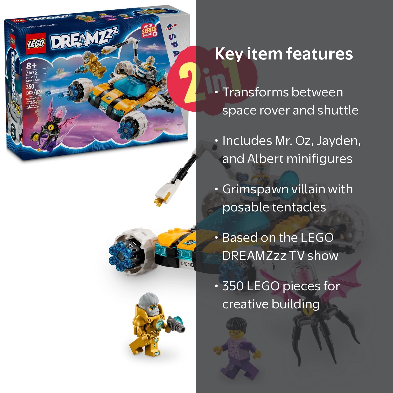 LEGO, DREAMZzz Mr. Oz's Space Car Toy, Set 71475, 350 Pieces