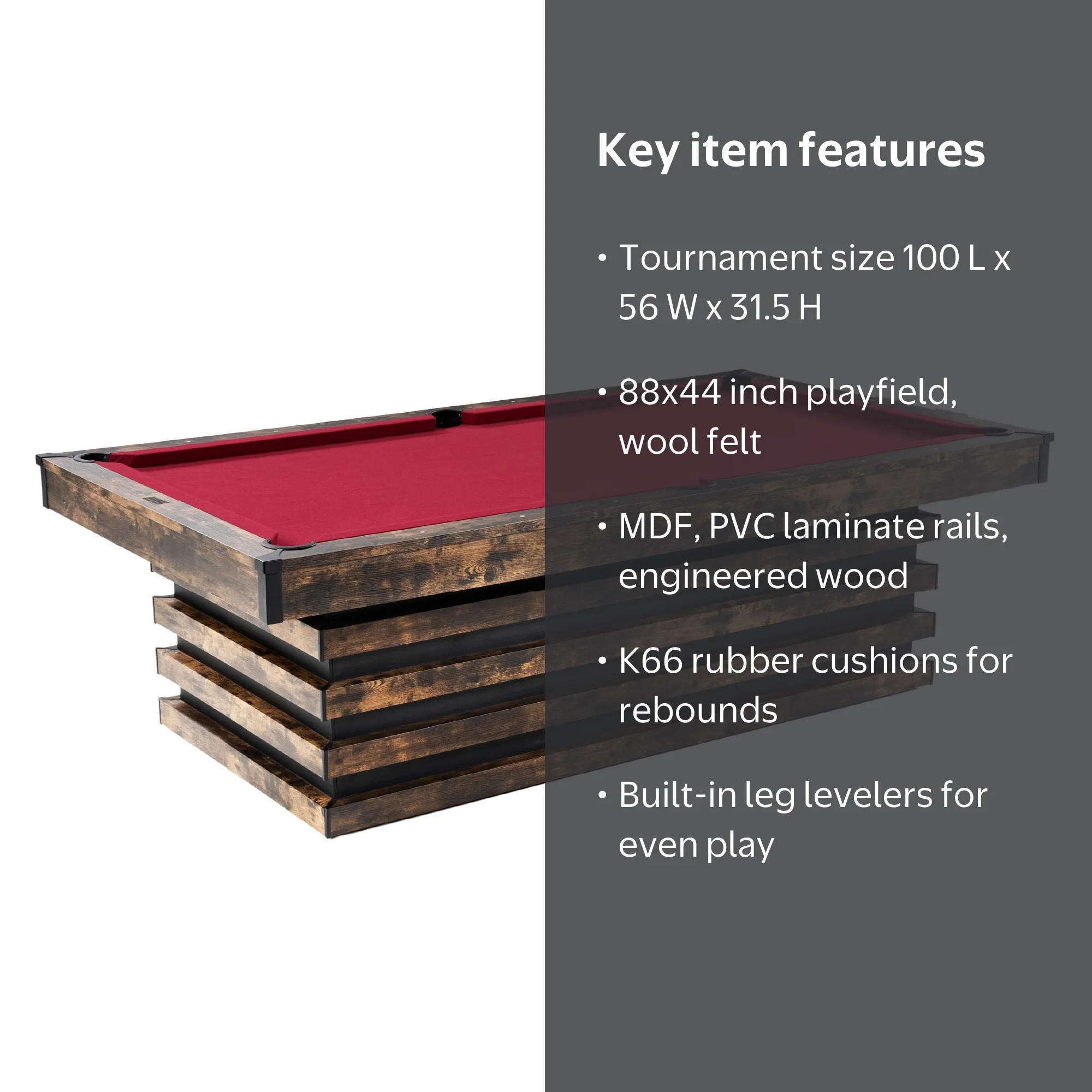 Barrington Ashford 8 ft Pool Table with Burgundy Wool Felt and K66