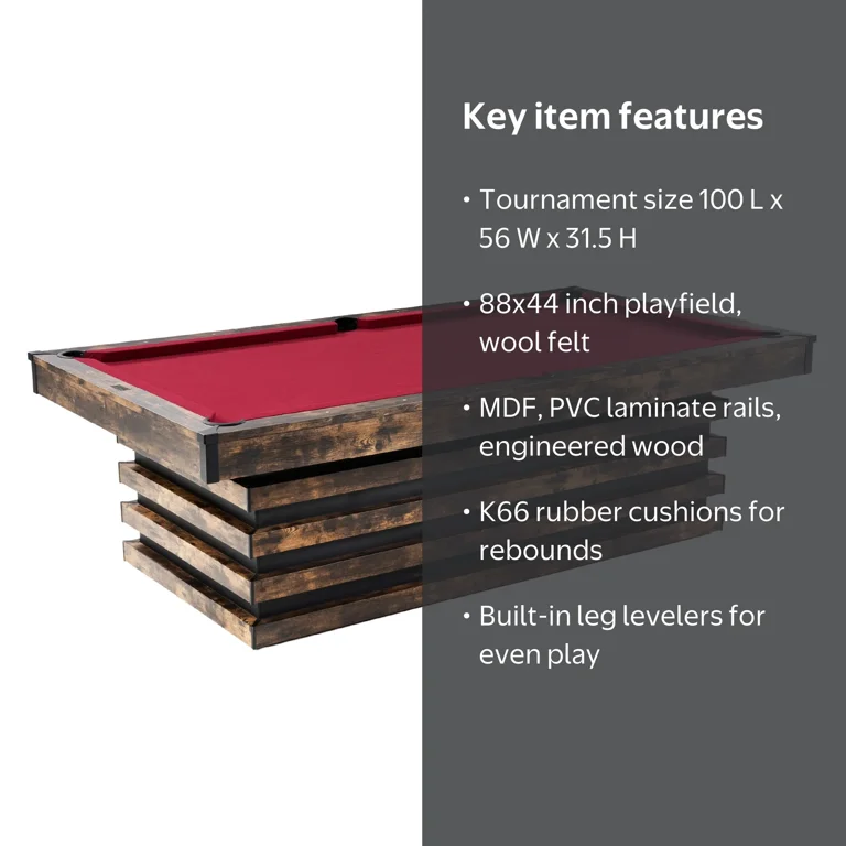 Barrington Ashford 8 ft Pool Table with Burgundy Wool Felt and K66