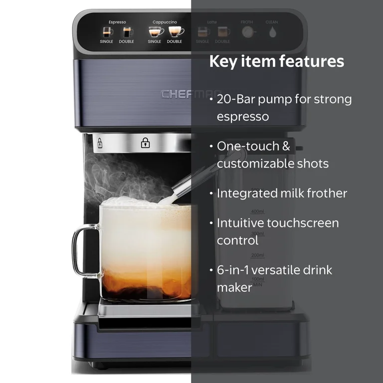 Chefman エスプレッソマシン 本体 ステンレス Chefman, Espresso Machine, 20-Bar, 2-Cup, Black Stainless
