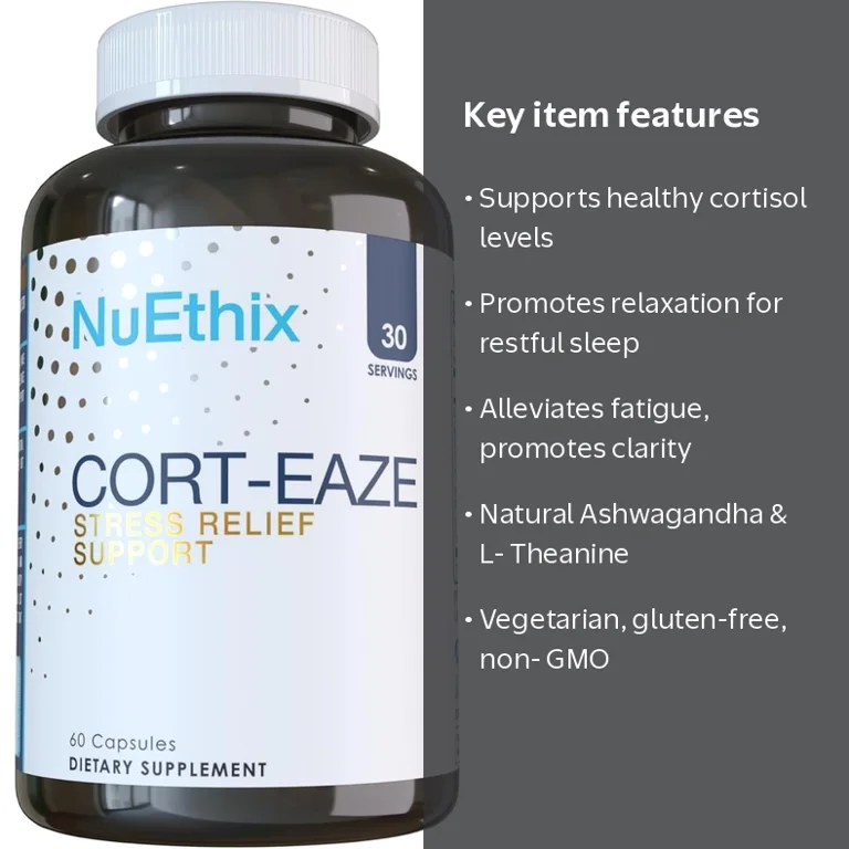 NuEthix Cort-Eaze Cortisol-Control Promotes Relaxation and Better Sleep with L-Theanine, 60 Capsules, 30 Servings