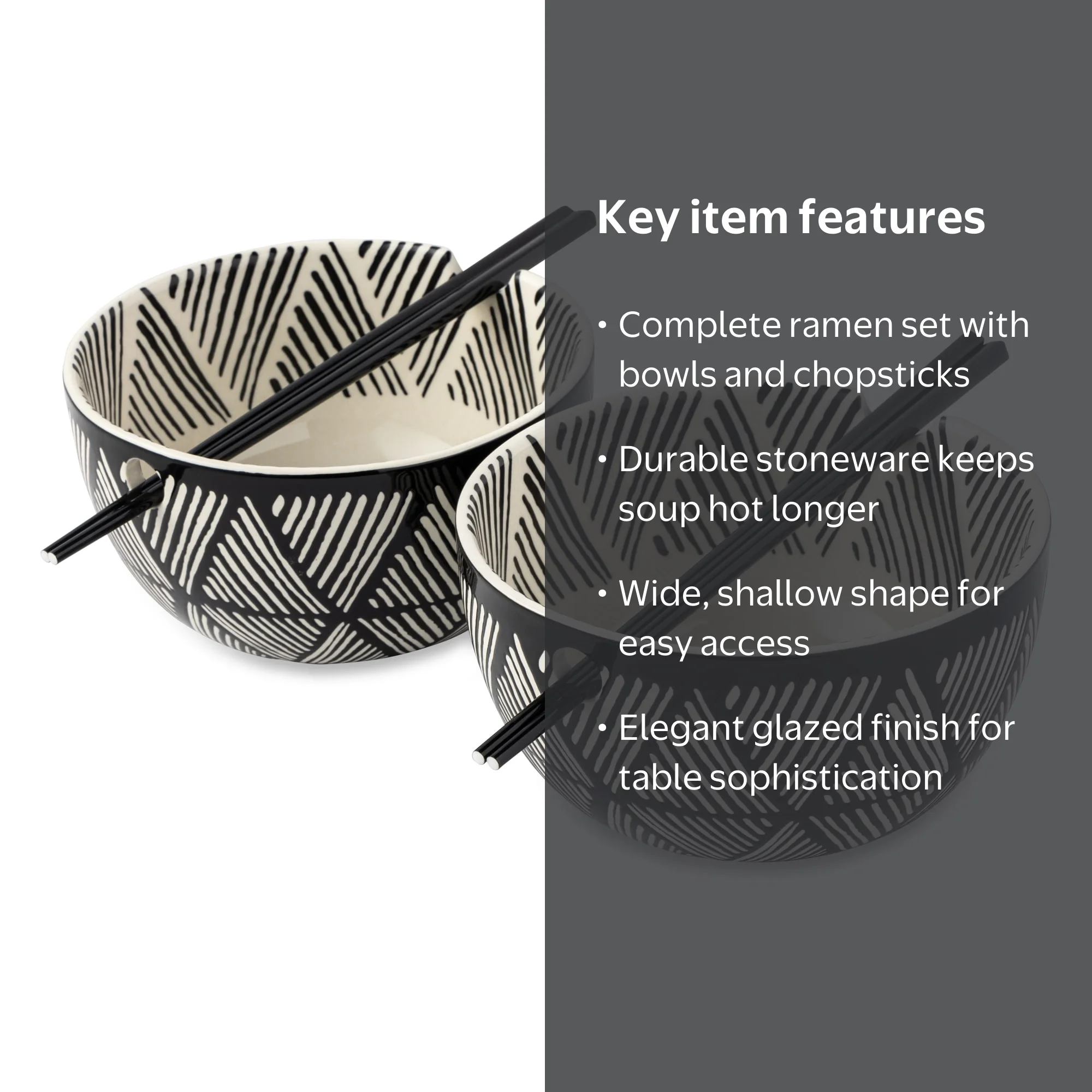 Thyme & Table Ramen Bowl Set with Chopsticks, 2 Pack Ceramic Wide