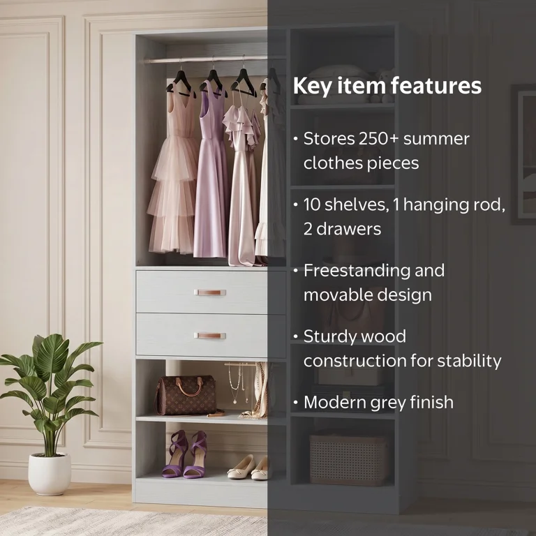 Homieasy 39.4'' W Closet System with Wooden Drawers and Hanging