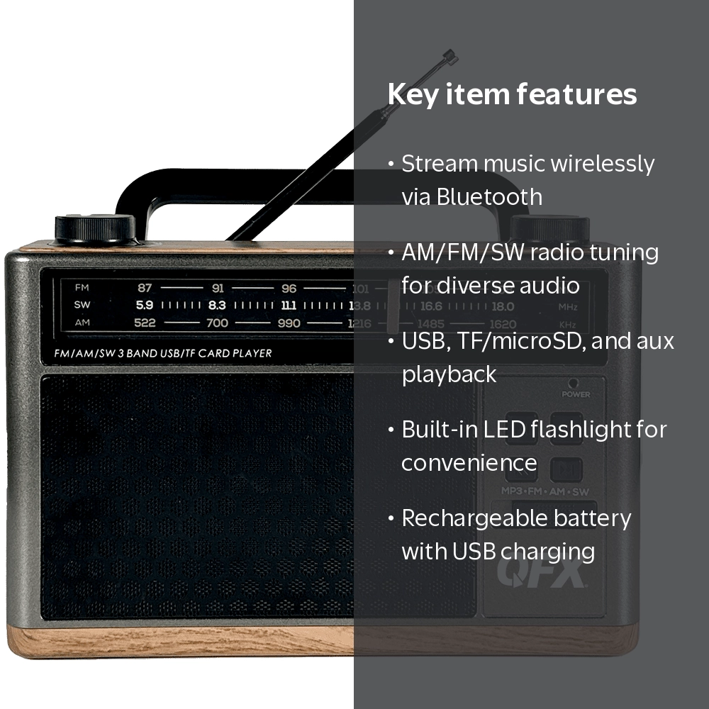 QFX Bluetooth Battery Shortwave Portable AM/FM Radios with