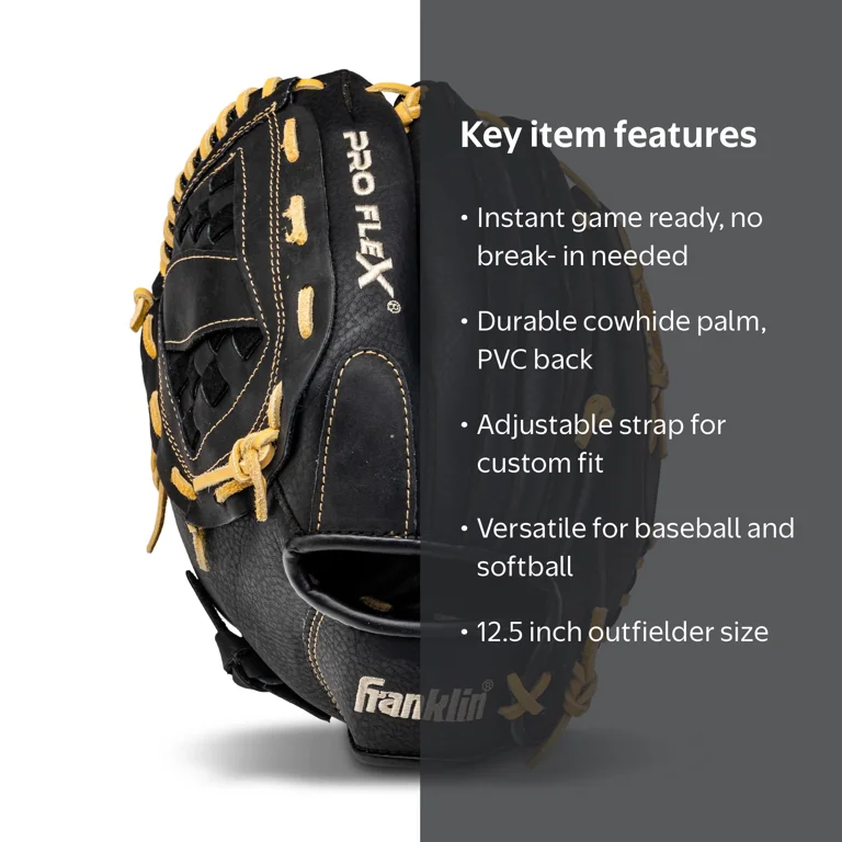 Franklin Sports ProFlex Adult Baseball + Softball Glove, 12.5 in