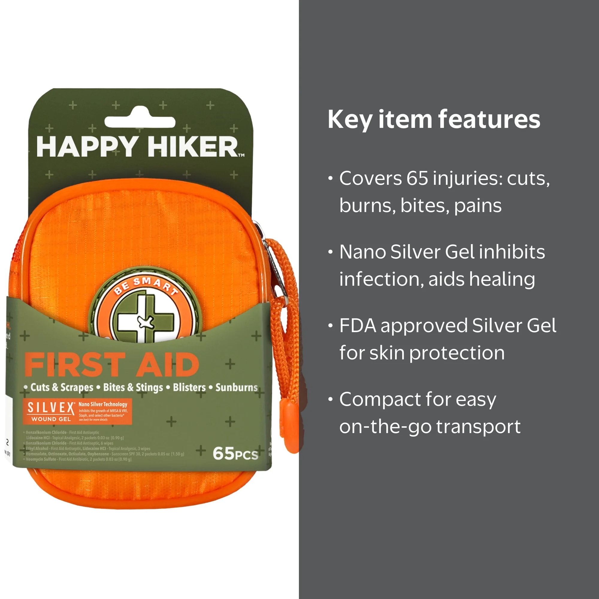 Be Smart Get Prepared Outdoor First Aid - Happy Hiker, 65 Piece