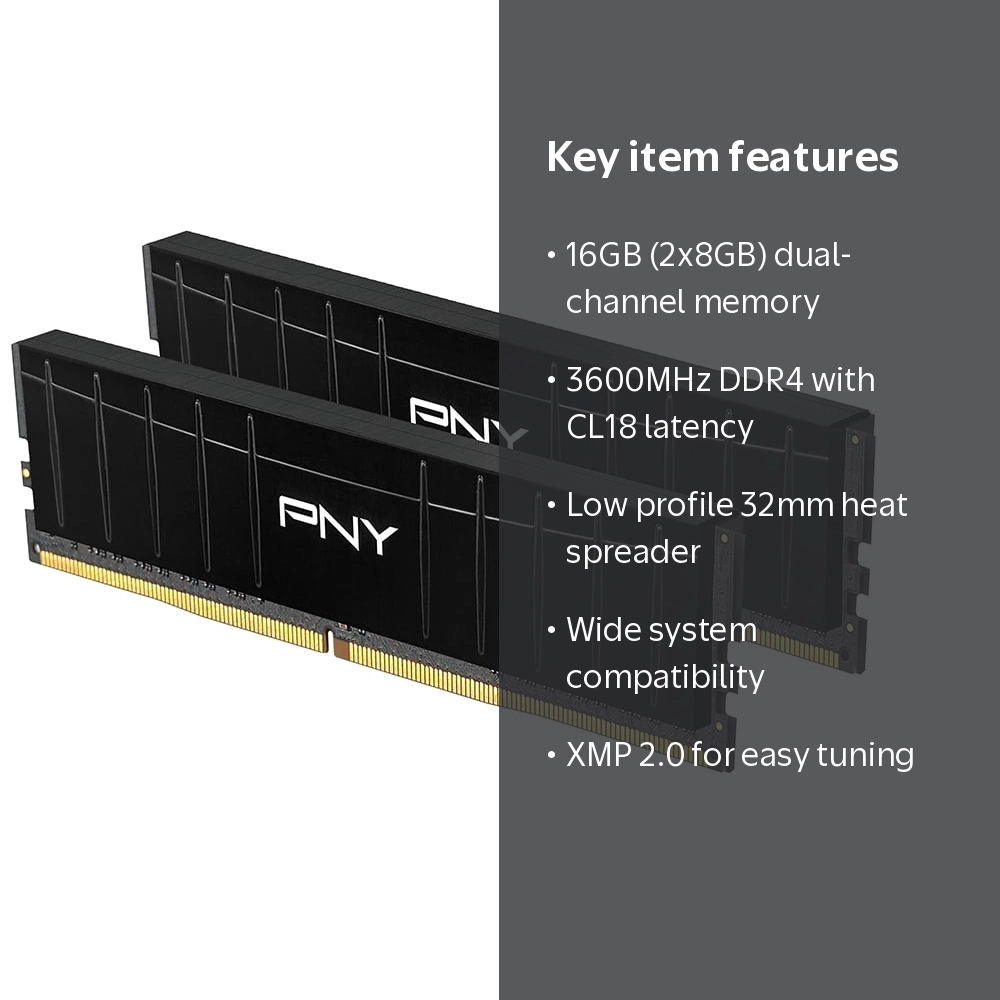 PNY 16GB (2x8GB) XLR8 Gaming DDR4 3600MHz Low Profile Desktop
